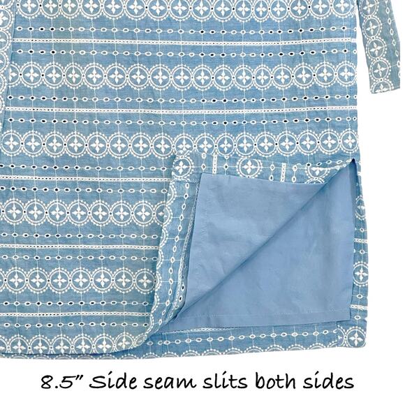 Ann Taylor Embroidered Chambray Tie Waist Pencil Skirt Eyelet Women 8 Side Slits - Picture 9 of 15